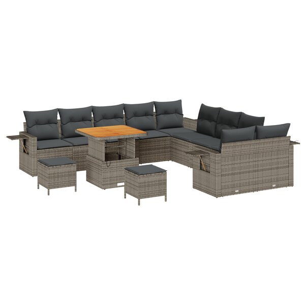 Ensemble de canapé de jardin vidaXL 13 pièces avec coussins gris poly rattan acacia