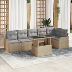 Canapé de Jardin vidaXL 7 Pièces avec Coussins Beige en Rotin Poly