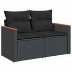 vidaXL Canapé de jardin avec coussins 2 places noir résine tressée