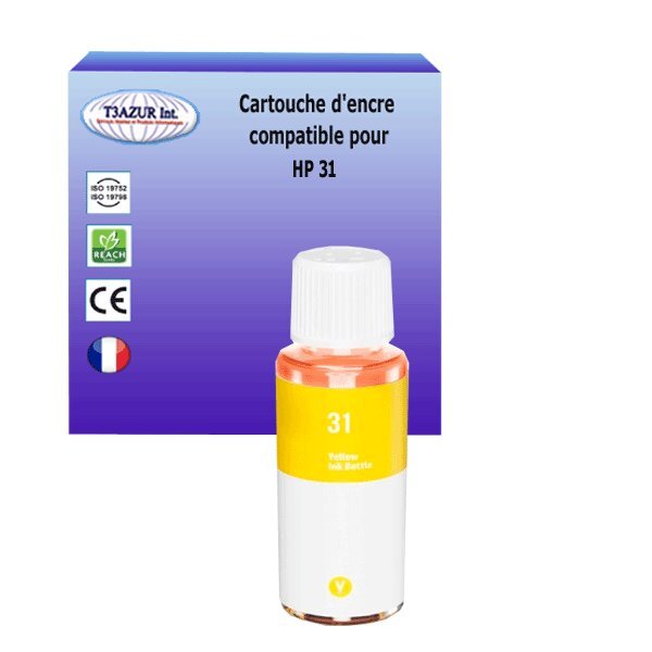 Bouteille encre compatible avec HP 31 pour HP Smart Tank 450 - Jaune - 70ml - T3AZUR