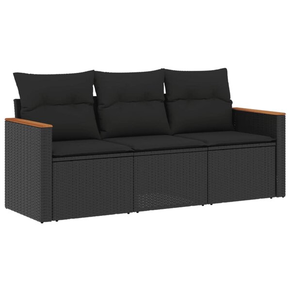 vidaXL Salon de jardin 3 Pièces avec coussins noir résine tressée