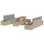 Ensemble de canapé de jardin 9 pièces avec coussins beige poly rotin acacia