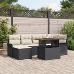 Ensemble de Canapé de Jardin 7 Pièces avec Oreillers Noir Rotin Poly