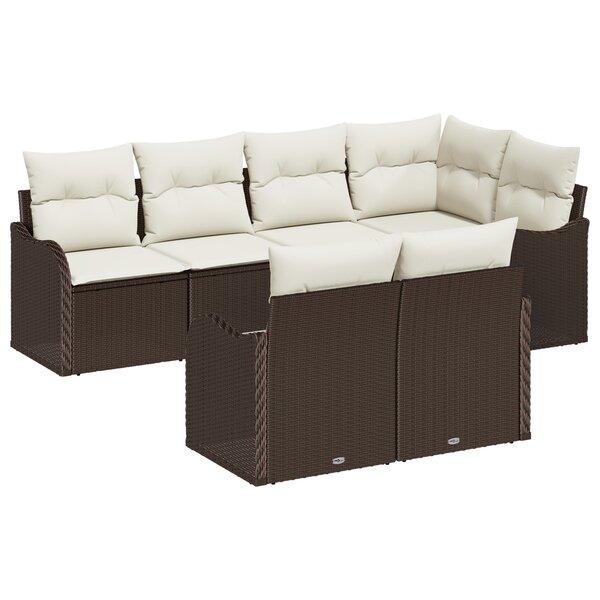 vidaXL Ensemble de canapé de jardin 7 pièces  coussins marron en poly rotin