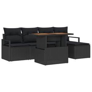 Ensemble de 6 Pièces de Canapé de Jardin avec Coussins Noir en Poly Rattan