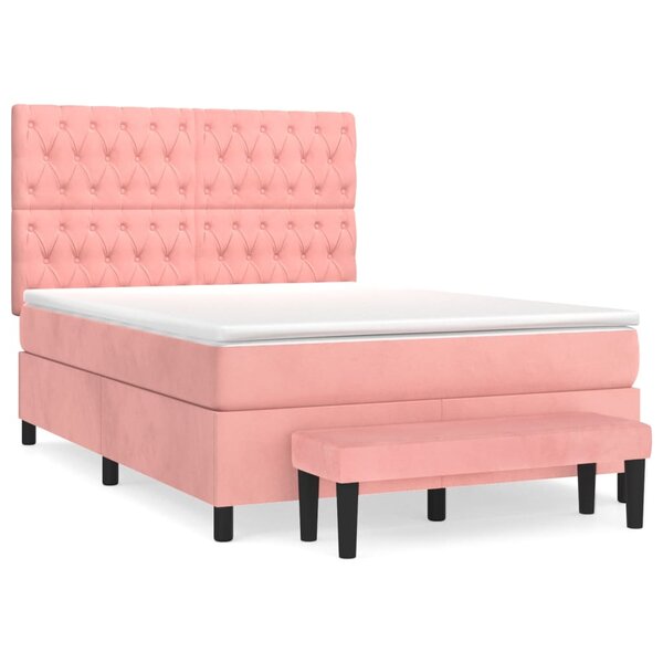 vidaXL Sommier à lattes de lit avec matelas Rose 140x190 cm Velours