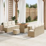 vidaXL Ensemble de Canapés de Jardin 9 Pièces avec Coussins Beige Poly Rattan Acacia