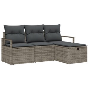 Ensemble de canapés de jardin 4 pièces avec coussins gris poly rattan