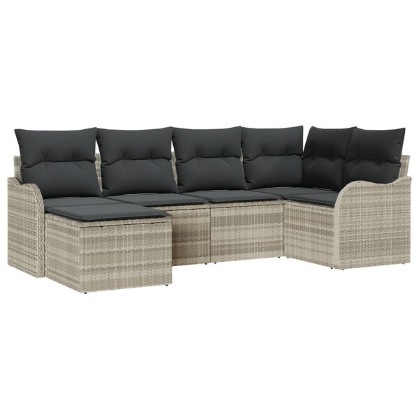 Ensemble de Canapé de Jardin 6 Pièces avec Coussins Gris Clair Rattan Poly
