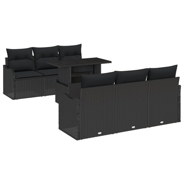 Ensemble de canapé de jardin 7 pièces avec coussins en rotin poly noir