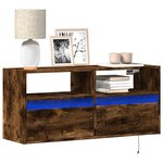 vidaXL Meuble TV mural avec lumières LED chêne fumé 100x31x45 cm