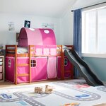 vidaXL Lit mezzanine enfants avec tunnel rose 90x200cm bois pin massif