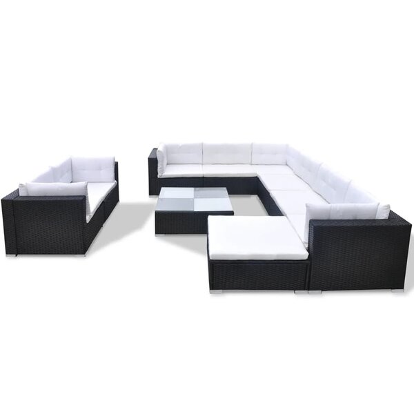 vidaXL Salon de jardin 10 Pièces avec coussins Résine tressée Noir
