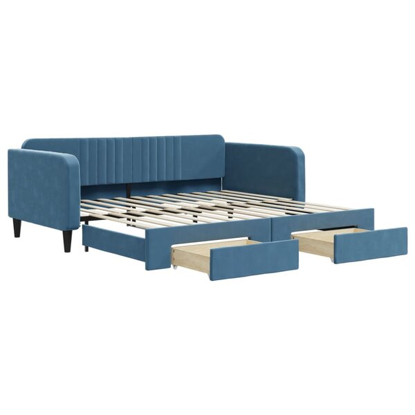 vidaXL Lit de jour avec gigogne et tiroirs sans matelas bleu 100x200cm