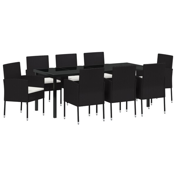 vidaXL Ensemble de salle à manger de jardin 9 pièces avec coussins Rattan Poly Noir