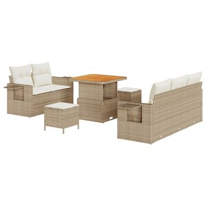 Set de canapés de jardin 8 pièces avec coussins Beige Poly Rotin Acacia