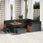 Ensemble de Canapé de Jardin vidaXL 12 Pièces avec Coussins en Poly Rattan Noir Acacia