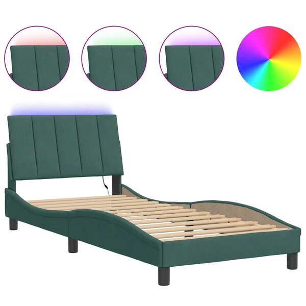 vidaXL Cadre de lit avec lumières LED vert foncé 90x190 cm velours