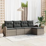 Ensemble de 5 Pièces de Canapé de Jardin avec Coussins Gris Poly Rattan