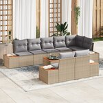 Ensemble de canapé de jardin 9 pièces avec coussins beige en rotin synthétique
