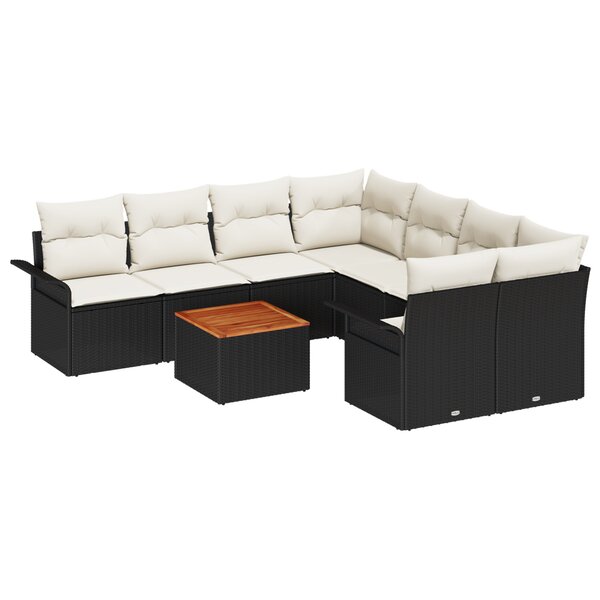 vidaXL Ensemble de canapé de jardin de 9 pièces avec coussins noir poly rattan acacia