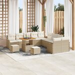 Canapé 13 pièces avec coussins beige poly rotin