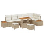 Ensemble de canapés 9 pièces avec coussins beige poly rattan acacia
