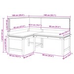 Banc d'angle de jardin vidaXL avec coussins 140x100x91 cm en bois massif d'acacia