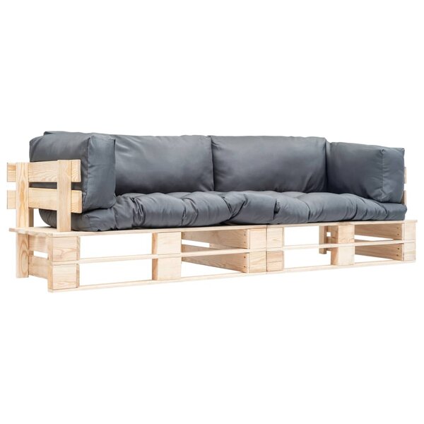 vidaXL Canapés de jardin palette 2 Pièces avec coussins gris Pinède