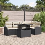 vidaXL Ensemble de canapé de jardin 6 pièces avec coussins Noir Poly Rattan