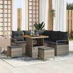 vidaXL Ensemble de Canapé de Jardin de 8 Pièces avec Coussins Gris en Rotin Poly Acacia