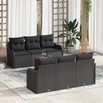Ensemble de Canapés de Jardin 7 Pièces avec Coussin Noir en Poly Rattan Acacia