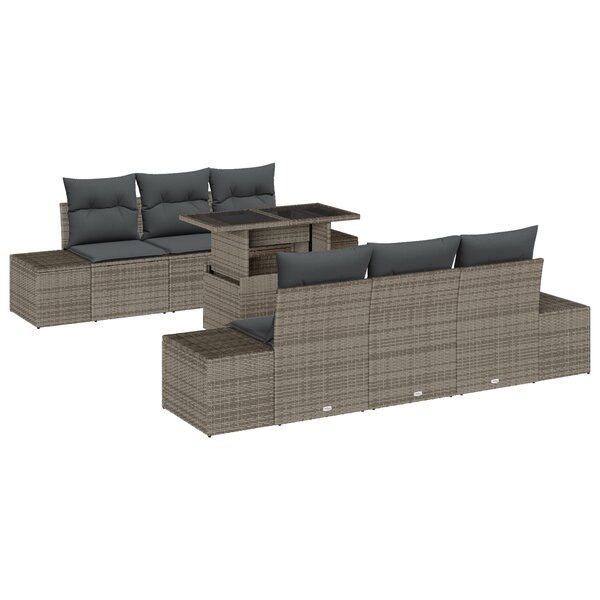 vidaXL Ensemble de canapé de jardin 7 pièces avec coussins gris poly rattan