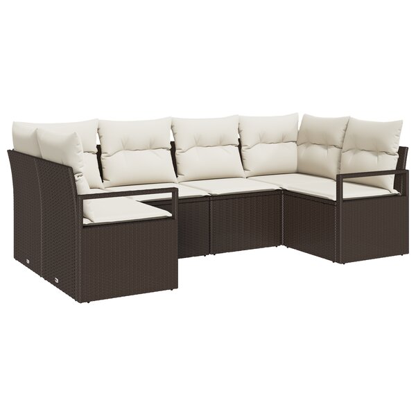 Ensemble de canapé de jardin 6 pièces avec coussins marron en rattan poly