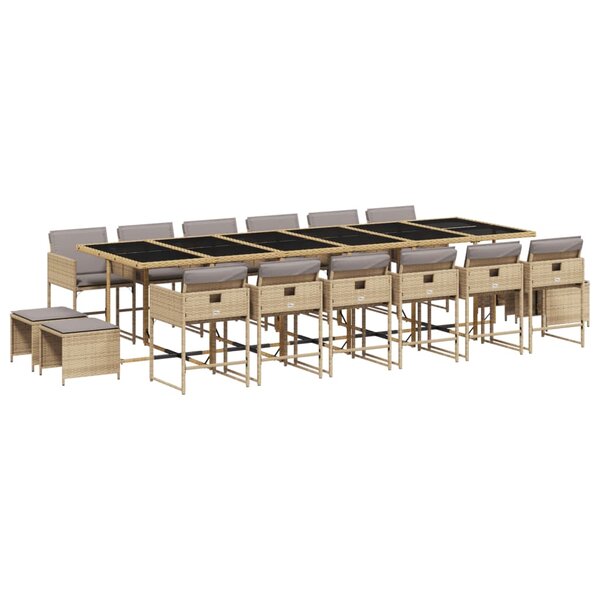 vidaXL Ensemble à manger de jardin et coussins 17 Pièces mélange beige