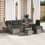 Ensemble de canapé de jardin de 10 pièces avec coussins gris poly rattan acacia