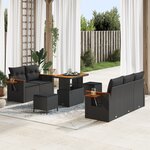 Canapé de Jardin 8 Pièces avec Coussins en Rattan Poly Noir