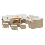 Canapés de Jardin 14 Pièces avec Coussins Beige Poly Rotin Acacia