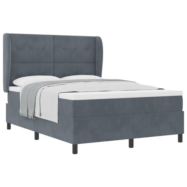Lit box spring vidaXL avec matelas - Gris foncé - 140x200 cm - Velours