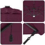 vidaXL Parasol déporté Roma de avec LEDs Bordeaux Rouge 286x285x270 cm Aluminium