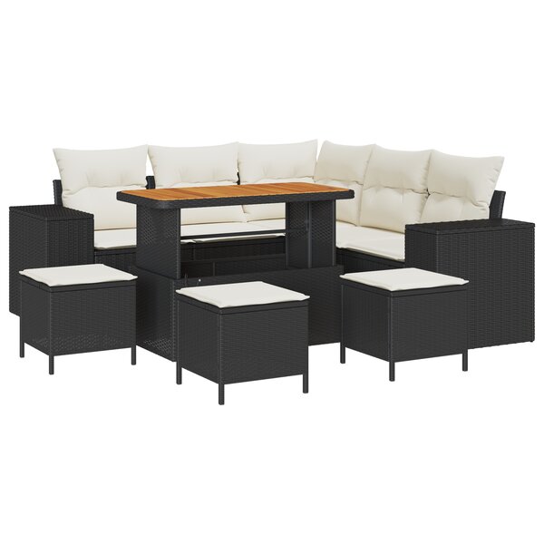 vidaXL Ensemble de Canapé de Jardin 9 Pièces avec Coussins Rattan Poly Noir Acacia