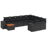 vidaXL Salon de jardin 10 Pièces avec coussins noir résine tressée