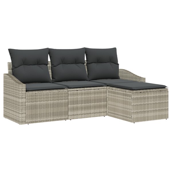 vidaXL Ensemble de Canapés de Jardin de 4 Pièces avec Coussins en Gris Clair Poly Rotin