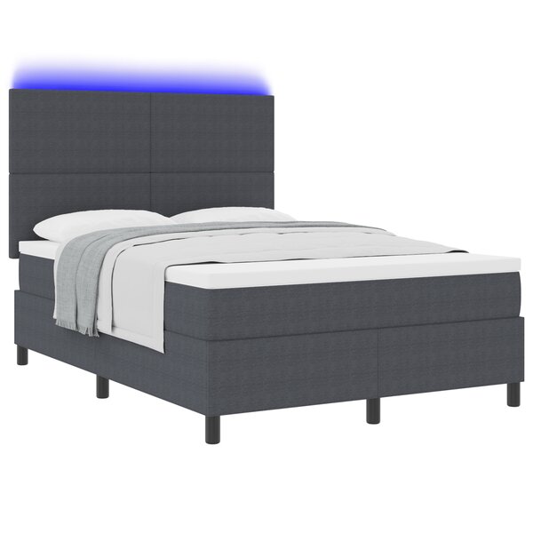 vidaXL Lit à ressorts avec matelas & lumière LED gris foncé 160x200 cm Tissu côtelé
