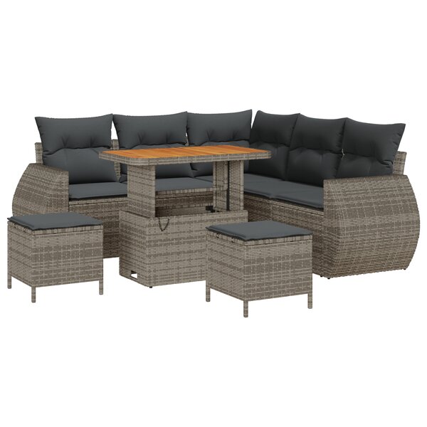 vidaXL Ensemble de canapé de jardin 8 pièces avec coussins gris poly rotin acacia