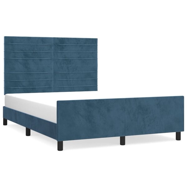 vidaXL Cadre de lit avec tête de lit Bleu foncé 140x200 cm Velours