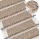 vidaXL Tapis d'escalier autocollants 15 Pièces 65x21x4 cm Beige clair