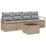 Ensemble de canapé de jardin 5 pièces avec coussins Beige Poly Rotin