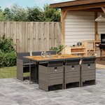 vidaXL Ensemble à manger de jardin et coussins 7 Pièces gris rotin