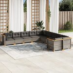 vidaXL Salon de jardin avec coussins 10 Pièces gris résine tressée